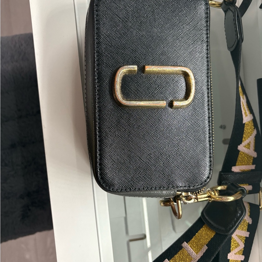 Marc Jacobs Black and Gold Crossbody Bag with Statement Hardware